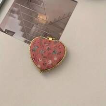 1pc/2pcs Portable Heart-Shaped Folding Makeup Mirror With Cute Fabric Case & Printed Pattern - Double-Sided Cosmetic Mirror, Ideal Gift For Women, Girls, Mothers, Friends & Wives, Compact Mirror, Vanity Mirror For Home, Travel