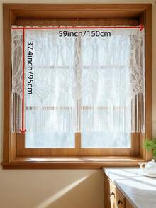 1pc White Lace Curtain With Long Tassels, Floral Embroidery Pattern, Princess Style, Sheer Short Cafe Curtain, Suitable For Kitchen, Bathroom, Bedroom Doorway, Rod Pocket Top - White - View 7