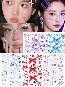 1 miếng dán hình bướm đính đá, 1 miếng dán hình trái tim đính đá, 5 màu: Hồng, Đỏ, Xanh dương, Tím và Trắng, Miếng dán trang trí mặt hình bướm đính đá, Miếng dán mặt hình trái tim và hình tròn, Miếng dán mặt, Miếng dán mặt tự làm, Miếng dán trang điểm dưới mắt, Miếng dán kim cương pha lê, Miếng dán trang điểm - Nhiều màu - Xem 1