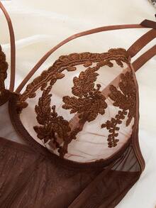 Bộ 2 món đồ ngủ nữ màu đỏ tía quyến rũ - Áo ngủ sang trọng, gợi cảm, áo ngực không tay thêu nơ, đồ mặc nhà mềm mại, thoải mái, phù hợp cho mọi mùa, váy mỏng xuyên thấu, quà tặng Giáng sinh & Halloween. - Cà phê nâu - Xem 4