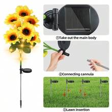 2 Pcs LED Solar Sunflowers With 7 Flowers Outdoor Garden Waterproof Light Christmas Fairy Lamp For Balcony Courtyard Shopping Mall Party Street Use