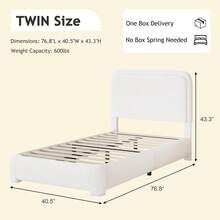 Bed Frame, Upholstered Bed Frame With Headboard, Boucle Soft Bed For Bedroom, Easy Assembly, Twin/ Full/ Queen/ King/ Cal King, White/ Beige/ Black/ Rose Pink/ Light Grey/ Grey/ Green - 白色 - 查看 6