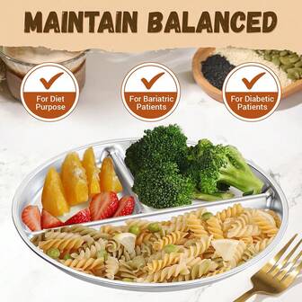 1pc/3pcs Stainless Steel Partitioned Dinner Plate - Three Partition Disks With Fixed Share Design. It Is A Plate Specially Designed For Adults To Lose Weight, With Compartments For Portion Control Within A Fixed Ratio. The Portion Control Plate | Modern Tableware | Durable Dinner Plate