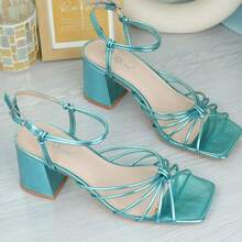 Women's Strappy Sandals Women 2.5-Inch Block Heel Tie Strap Square Toe Casual Comfortable Summer Shoes - TURQ - 查看 4