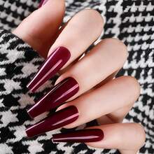 120pc Coffin Press On Nails Medium Length Colored Long Ballerina Fake Nails Full Cover Acrylic Tips False Artificial Fingernails Deep Burgundy Medium Coffin Presson Nails For Women FFgirls{Inchcolor_nameinch:InchDarkBurgundyinch} - 深勃根地酒紅色 - 查看 6