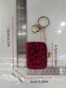 复古毛绒豹纹挂饰迷你包首饰收纳盒零钱包钥匙扣配件金色钥匙扣包饰钱包挂件钥匙圈 - 彩色 - 查看 4