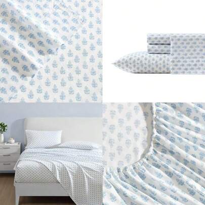 King Sheets Cotton Percale Bedding Set Lightweight And Breathable Home Decor Francesca Blue King