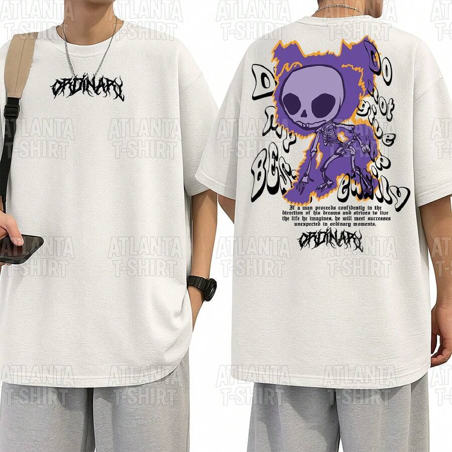 Purple Skull Streetwear T-Shirt Skater Shirt 100% Cotton Yarn 30.1 - 白色 - 查看 1