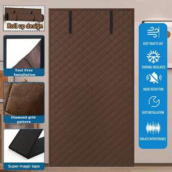 AIYYIPA 1 pieza Cortina térmica de invierno, enrollable e instalación sin herramientas, material acolchado, patrón de diamantes marrones. Con gancho y bucle súper resistentes y detalles de reducción de ruido, bloquea el viento frío y mantiene el calor, adecuado para uso doméstico, invierno y escenarios