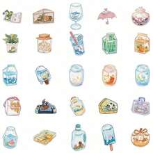 50pcs Cartoon Transparent Object Stickers For Luggage, Laptop, Notebook, IPad, Phone, Diary, DIY Skateboard, Water Bottle, Guitar, Helmet, Waterproof Decals Back To School - 多色 - 查看 10