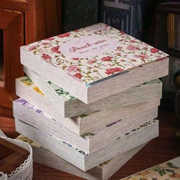 1 Book/100pcs Classic Floral Pattern Paper, 6 Styles, 100 Unique Patterns Options, Suitable For Scrapbook, Journal, Decoration, Memo, Origami, Stationery, Back To School Supplies,Perfect Small Gift For Back To School