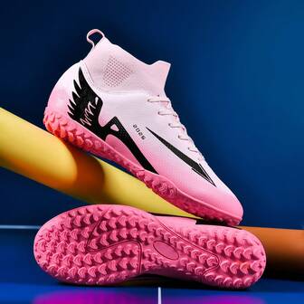 Couples Breathable High-Top Soccer Cleats Men's And Women's Football Boots Professional Ladies Non-Slip Spikes Adult Competition Training Shoes Sports Football Shoes Combat Boots New College Students Outdoor Lawn Light Soccer Shoes.