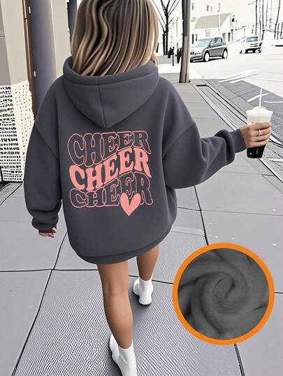 Tween Girl Graphic Print Thermal Lined Pullover Sweatshirt Sweatshirt, Warm & Comfortable For Autumn/Winter