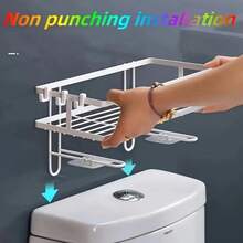 Platzsparendes Badezimmer-Regal über der Toilette - Aufbewahrungsregal aus Kohlenstoffstahl, ohne Bohren zu installieren, Shampoo- und Duschgel-Organizer, modernes schwarzes Design, ideal für kompakte Badezimmerorganisation, Badezimmeraufbewahrung und Regale