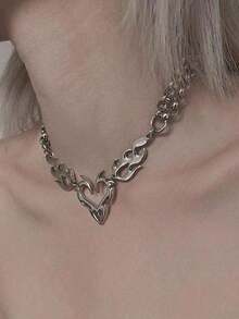 Retro Punk Hollowed-Out Flame Heart-Shaped Pendant, Fashionable Women's Hip-Hop Jewelry Necklace, The Best Valentine's Day Gift For Loved Ones, Everyday Accessory. - Bạc - Xem 4