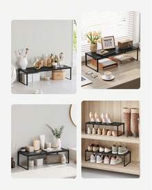 Especiero, Extensible, Organizador de Cocina, Estante de Cocina, Organizador de Armario, Estante Pequeño, Metal, Encimera, Mesa, Zapatero, Negro Mate - Negro - Ver 3