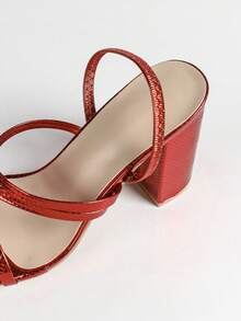 Damen rote minimalistische elegante Plateau-High-Heel Sandalen mit quadratischer Zehenkappe, bequeme vielseitige weiche Lederschuhe für den täglichen Weg zur Arbeit - Rot - Übersicht 5