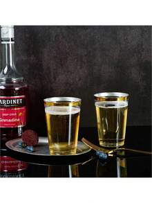 100pcs Gold Cups, 6.76oz Clear Cups With Gold Rim, Gold Beer Mugs, Hard Party Cups, Premium Gold Rimmed Cups, Ideal For Weddings And Parties