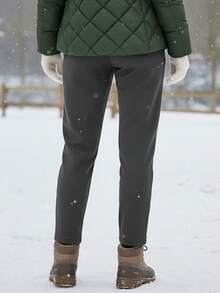 女士保暖内衬运动裤，舒适慢跑裤，适合秋冬季节，柔软舒适 - 灰色 - 查看 4