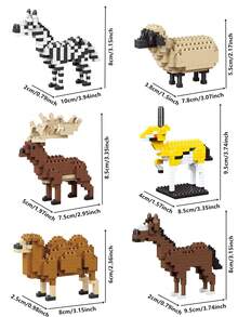 1776pcs Funny Cartoon Animal Building Blocks Set, Giraffe/Zebra/Deer/Antelope/Camel/Cow/Alpaca, Creative Educational DIY Model, Mini Assembly Blocks, Home Decor, Desk Ornament, Halloween/Christmas/Birthday Gift - Multicolor - View 6