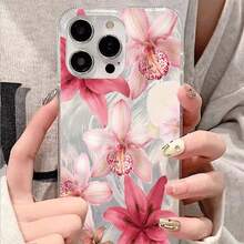 Pink Lily elegant pattern mobile phone case, compatible with iPhone 16 Pro Max/15 Pro Max/14/16 Plus/13 Pro/12/11/X/XR/XS Max anti-drop transparent protective case, high value - transparente - Ver 5