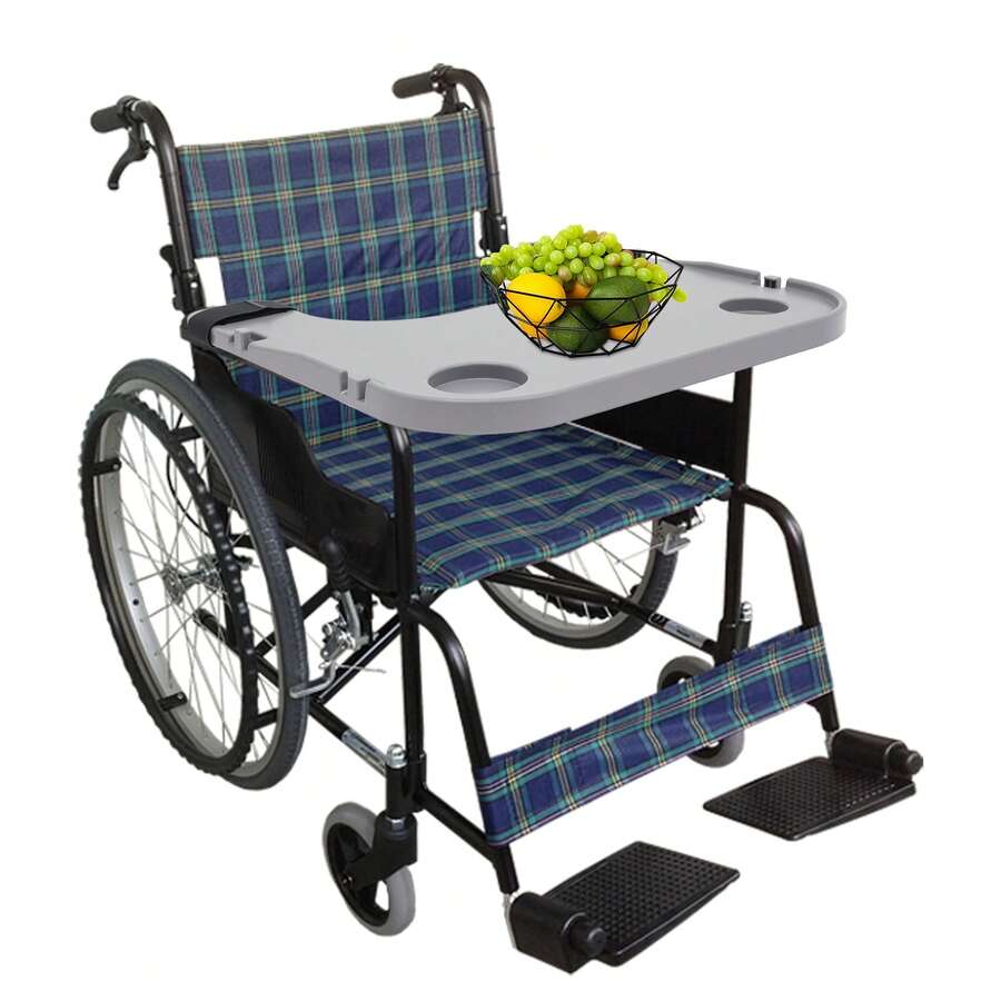 Wheelchair Tray Table, Removable Wheelchair Lap Tray Table W/Cup Holder, Portable Wheelchair Dinner Table Accessories Fits Wheelchair Arms Of 19.5" - 20.5" For Eating, Reading, Resting (Gray) - Default - View 1