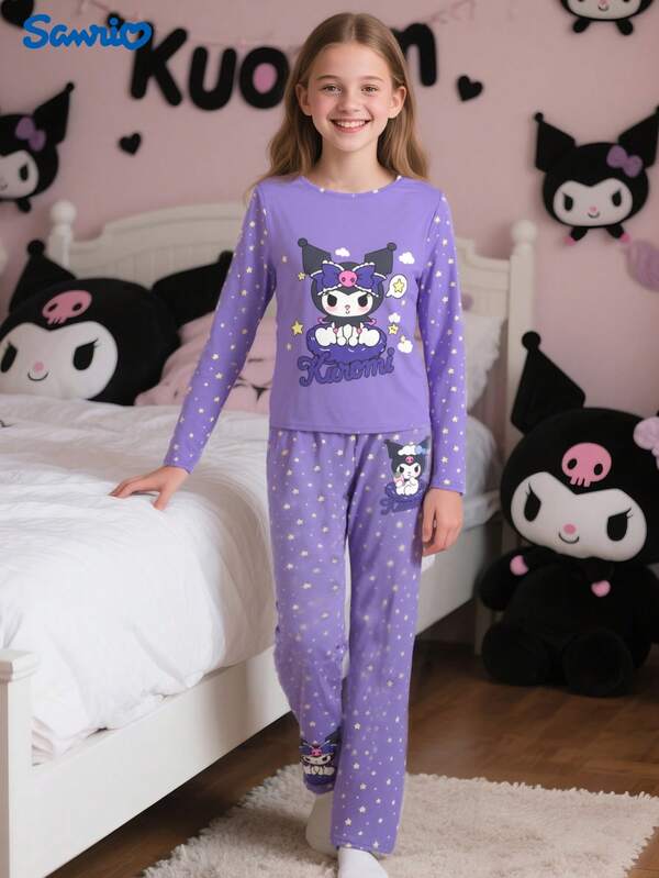 Sanrio Sanrio Hello Kitty Flame Retardant Girls Short Sleeve Pajama Set - Includes Top And Butterfly Print Pants