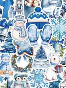 50张蓝色冬季主题贴纸，适用于剪贴簿、手机壳、笔记本、窗户、滑板、行李箱、冰箱、圣诞礼物等，剪贴簿用品文具 - 彩色 - 查看 8