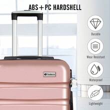 Todeco Valigie da viaggio, trolley da viaggio, valigia rigida e leggera in ABS e PC con maniglia telescopica, 4 ruote doppie, 56 x 36 x 22 cm, resistente, bagaglio da viaggio - Oro rosa - Visualizzare 3