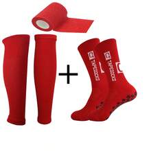 3 Stücke/Set selbstklebende Fußballsocken für Herren, dick, feuchtigkeitsableitend, rutschfest, stoßabsorbierend Kniestrümpfe für Basketball Sport mit Beinmanschette & Bandage
