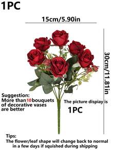1/80 pièces Bouquet de roses en soie avec fruits en mousse artificielle, convient pour la décoration d'automne, le bouquet de mariée de la Saint-Valentin, le vase de mariage, la maison, le restaurant, la décoration de chambre, les fêtes, les anniversaires, la décoration de jardin extérieur - Rouge - Voir 2
