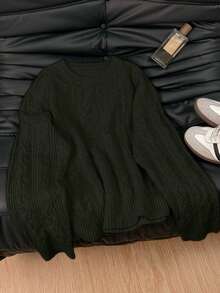 Vivid Style Women's Crew Neck Sweater, Twist Knit Fabric, Solid Color Minimalist Casual, Sporty Commuter Style, Street Style, Suitable For Autumn/Winter, Valentine's Day Outfit, Valentine's Day Outerwear Top