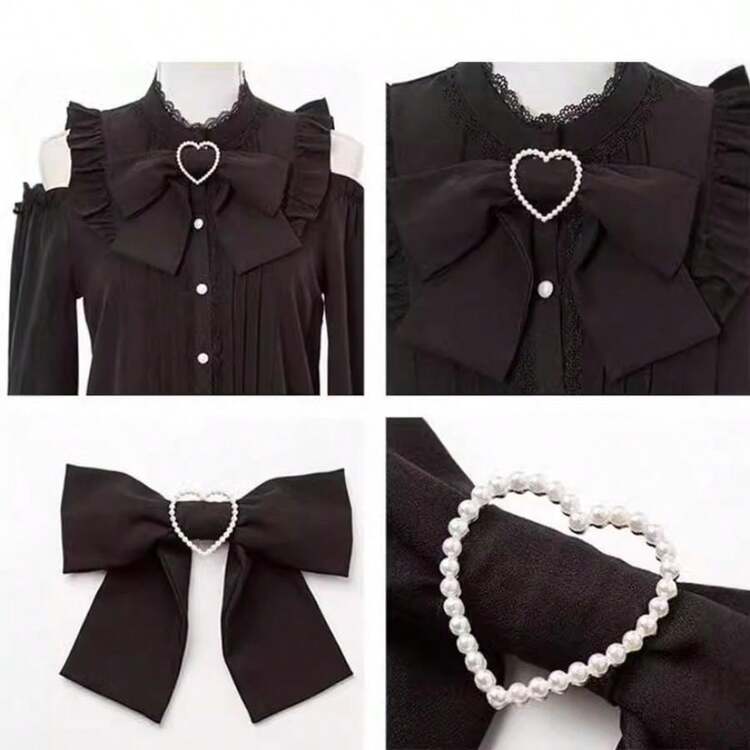 Lolita Top  Autumn Shirts With Bows, Off-The-Shoulder Designs, And Lace Trim; Vintage-Style Shirts. - màu đen - Xem 2