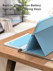 حافظة لوحة المفاتيح متوافقة مع iPad A16 (الجيل 11/10)، الجيل 9/8/7 (10.2 بوصة)، iPad Air (10.9 بوصة/11 بوصة)، مصنوعة من غطاء قلاب TPU PMMA جلد PU، تتضمن لوحة مفاتيح لاسلكية بلوتوث (بطارية 150 مللي أمبير) وحامل، لون أزرق فاتح - أزرق فاتح اللون - مشاهدة 3