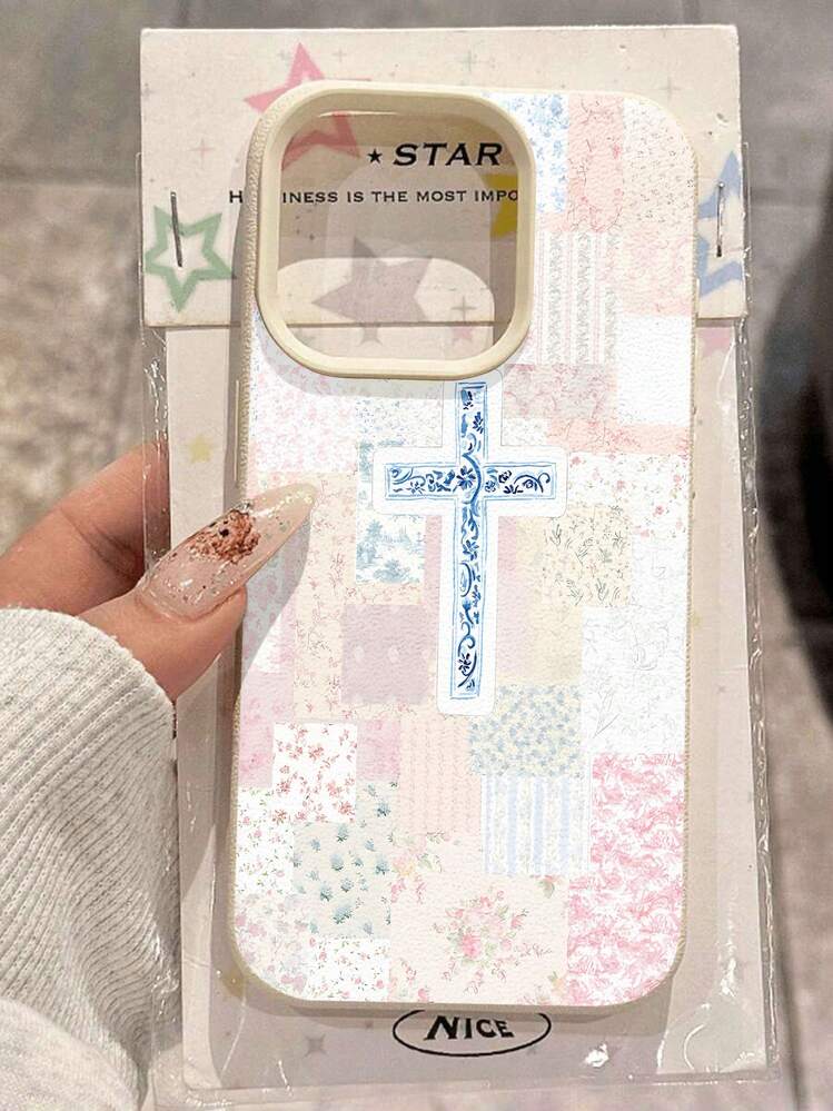 Funda para teléfono con diseño de cruz floral. Compatible con teléfonos ,  17,  16 Pro Max,  15 Pro Max,  13 y  12. Fabricada en TPU con textura de cuero, ofrece protección contra golpes y caídas. Un regalo ideal para familiares, amigos, ocasiones religiosas y celebraciones. - Blanco - Añade 2