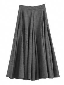 Women's Elegant Long Skirt - Fashionable Casual Solid Color Layered A-Line Skirt, Formal/Party/Daily Wear, Machine Washable Non-Sheer Long Skirt, Suitable For Gatherings, Events, Office - Autumn/Winter , Non-Sheer Fabric Spring - Grey - View 4