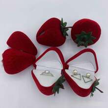 Caja de joyería con forma de fresa de terciopelo, caja de almacenamiento y exhibición de joyas para anillos y aretes con forma de fresa - Multicolor - Ver 2