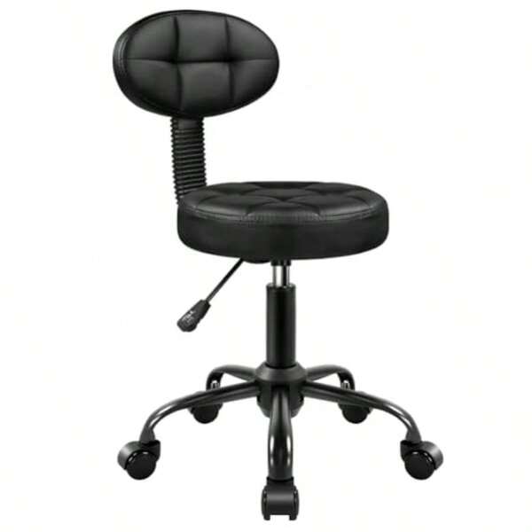 Black Round Stool With Back For Work SPA Shop Home Massage Height Adjustable Swivel Stool Chair With Wheels