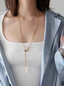 1pc Stainless Steel Retro Minimalist High-End Metallic Drop Pendant Necklace - Gold 7 - View 9