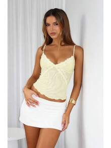 European And American Style Sexy V-Neck Lace Patchwork Solid Color Camisole New Slim Fit Versatile Top - 黃色 - 查看 1