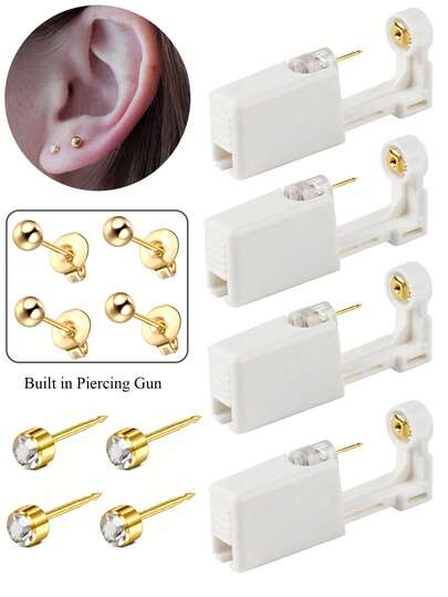 Ear Piercing Kit,Disposable Ear Piercing Gun With 3mm Ball Stud Earrings For Women Men,At Home Self Ear Piercer Kit
