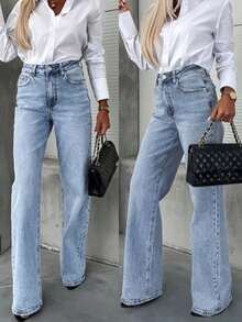 Women's Casual Versatile Straight Leg Jeans With Pockets