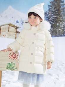 Balabala Áo khoác lông vũ dài cho bé gái tuổi teen, mùa đông 2025 Áo khoác dày ấm áp - Màu trắng sữa - Xem 2