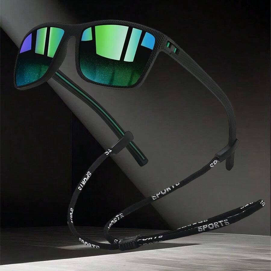 WSZ Retro Square Fashion Glasses With Chain, Luxury Shiny Design, Suitable For Driving, Beach, Outdoor Sports, Shopping, Travel, Hiking, Running, Camping And Other Occasions, Fashionable Vintage Motorcycle Driving Glasses