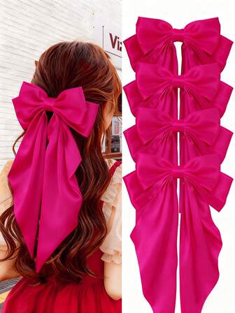 4 st. rosröda hårspännen för kvinnor, rosett, band, bandrosett, hårspännen, rosett, festhåraccessoarer, julmode, vardagsfest, klospännen, hårspännen, hårspännen, hårnålar, hårspännen, julpannband, håraccessoarer för kvinnor, hårspännen, hårnålar