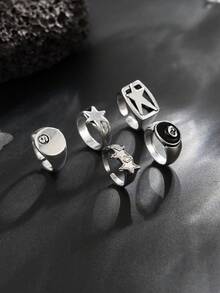 6pcs Fashionable Punk Star Cross Rings, Charming Jewelry For Men, Holiday Gift