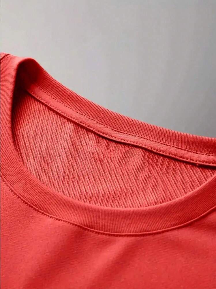 Youngla Men's T-Shirt With A Modern Design Featuring A Drip Effect, Urban Style, 100% Cotton, Ideal For A Casual And Relaxed Look. - Red - View 3
