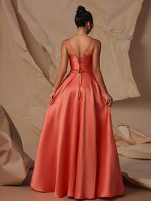 VIPGIRL 优雅橙色吊带高低摆连衣裙 - 橘色 - 查看 2