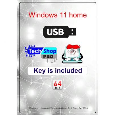 Tech-Shop-Pro Compatible con llave de instalación incluida USB para Windows 11 Home Versión OEM de 64 bits. Recuperar, restaurar, reparar USB de arranque e instalar en los valores predeterminados de fábrica de forma rápida y sencilla con asistencia técnica gratuita.