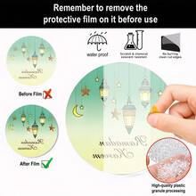 水彩渐变灯笼设计，阿拉伯文字圆形亚克力吊坠装饰，适用于庆祝活动、礼盒和派对用品，是馈赠亲朋好友的完美礼物，也可用于节日汽车装饰，营造节日氛围。 - 亞克力-單孔圓0.3 - 查看 7